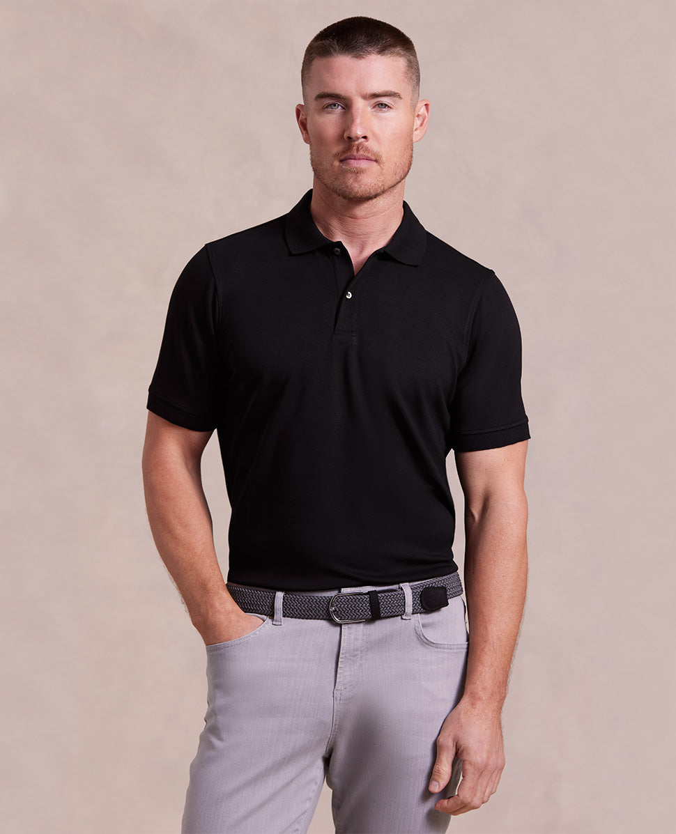 The Holden - Sand Washed Double Knit SS Polo - Black